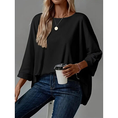 Lucky Life Kadın Truvakar Kollu Bisiklet Yaka Viskon Bluz