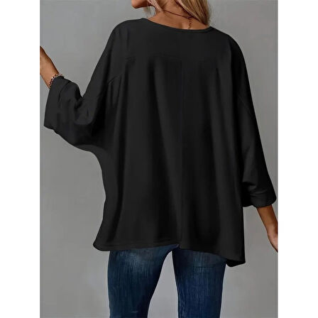 Lucky Life Kadın Truvakar Kollu Bisiklet Yaka Viskon Bluz