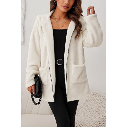 Lucky Life Kadın Uzun Kollu Kapşonlu önden Fermuarlı Cepli Welsoft Ceket