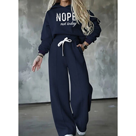 Lucky Life Kadın Uzun Kollu Nope Baskılı Beli Ribanalı Ikili Takım