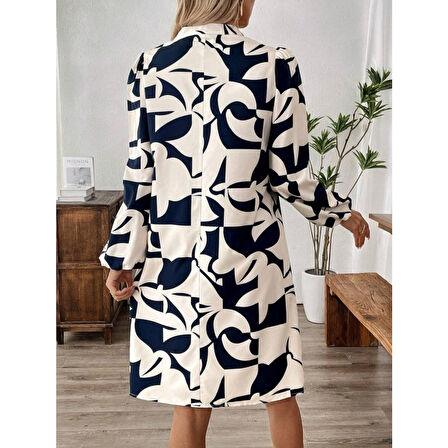 Lucky Life Kadın  Uzun Kollu V Yakalı Desenli Modal Mini Elbise