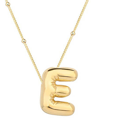 Gümüş Gold Balon E Harfi Kadın Kolye