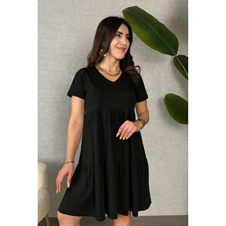 Lucky Life Kadın Kısa Kollu V Yakalı Viskon Elbise