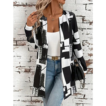 Lucky Life Kadın Uzun Kollu önü Açık Desenli Modal Kısa Ceket