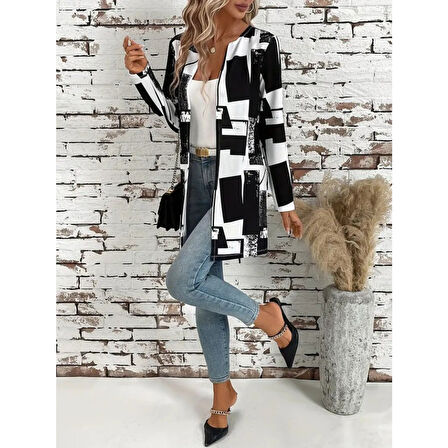 Lucky Life Kadın Uzun Kollu önü Açık Desenli Modal Kısa Ceket