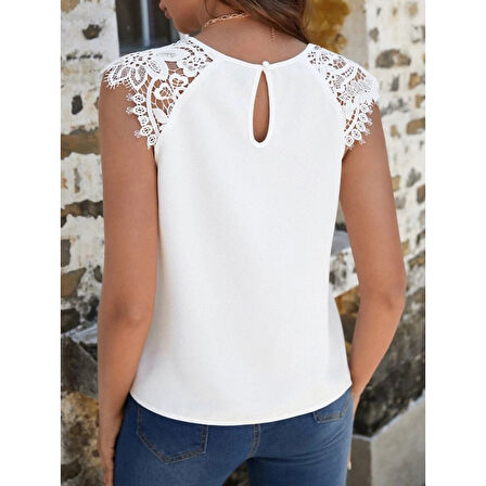 Lucky Life Kadın Kısa Kollu Bisiklet Yaka Ithal Krep Bluz