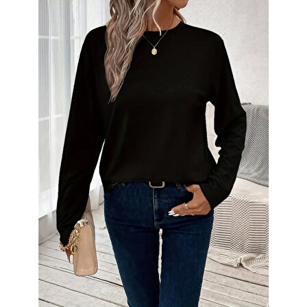 Lucky Life Kadın Uzun Kollu Bisiklet Yaka Viskon Bluz