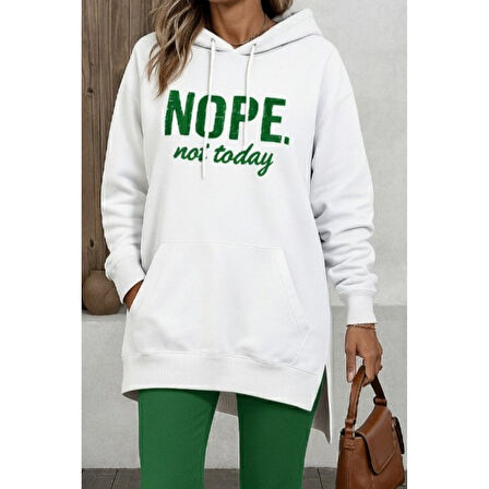 Lucky Life Kadın Uzun Kollu Kapşonlu Bağcıklı Viskon Iki Iplik Sweat