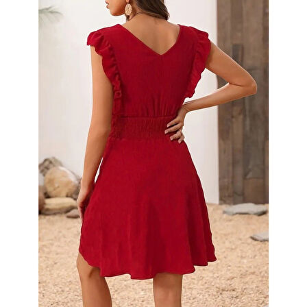 Lucky Life Kadın Kısa Kollu Kruvaze Yakalı Beli Lastikli Aerobin Elbise