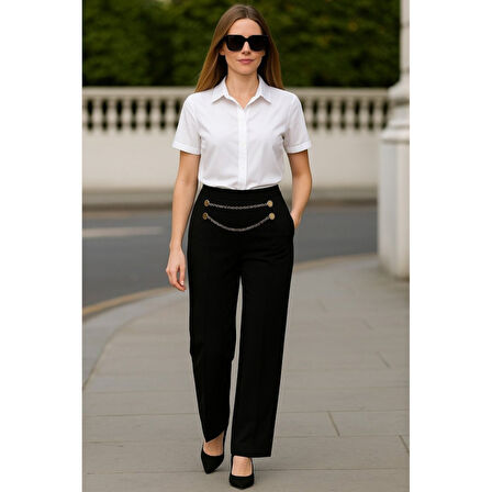 Lucky Life Kadın Beli Zincir Detay Ithal Krep Pantolon