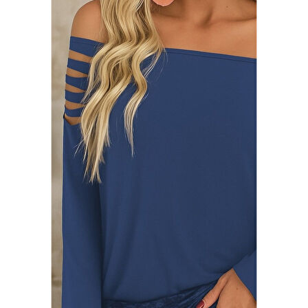 Lucky Life Kadın Uzun Lazer Kesik Detaylı Askılı Viskon Iki Iplik Bluz