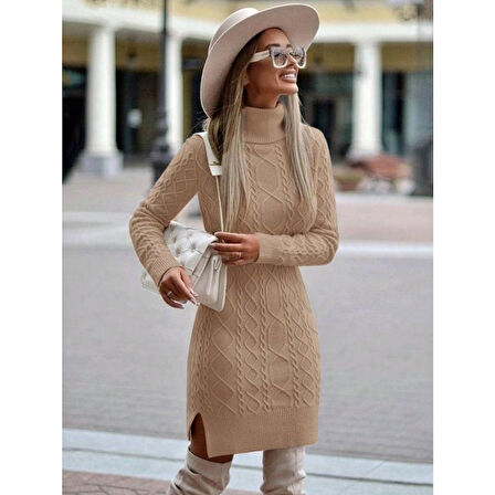 Lucky Life  Yünlü Motifli Midi Boy Triko Elbise