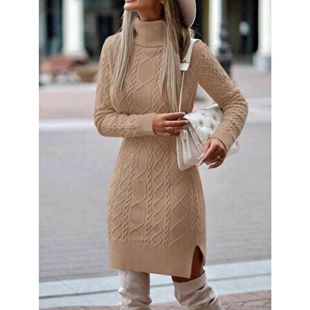 Lucky Life  Yünlü Motifli Midi Boy Triko Elbise