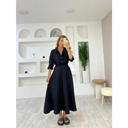 Lucky Life Kadın Keten Kumaş Gömlek Ve Etek Ikili Takim