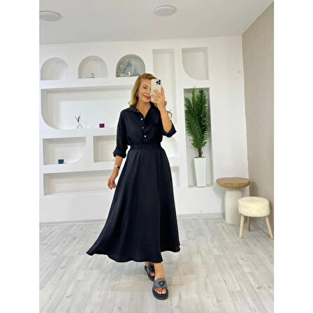 Lucky Life Kadın Keten Kumaş Gömlek Ve Etek Ikili Takim