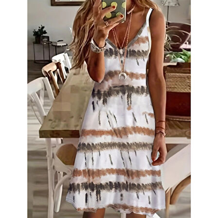 Lucky Life Kadın Ip Askılı V Yakalı Karışık Renkli Süprem Elbise