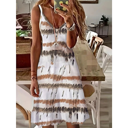 Lucky Life Kadın Ip Askılı V Yakalı Karışık Renkli Süprem Elbise