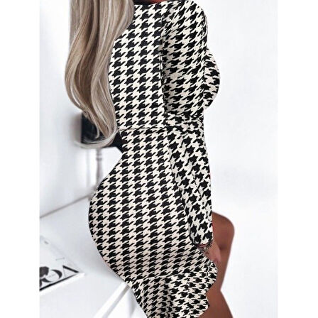 Lucky Life Kadın Uzun Kollu Kruvaze Yaka Kazayağı Mikro Mini Boy Elbise