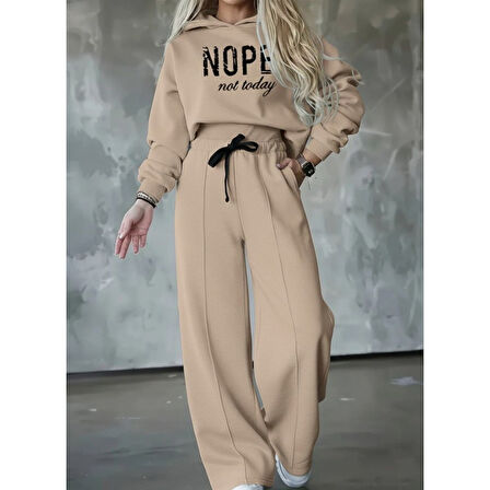 Lucky Life Kadın Uzun Kollu Nope Baskılı Beli Ribanalı Ikili Takım