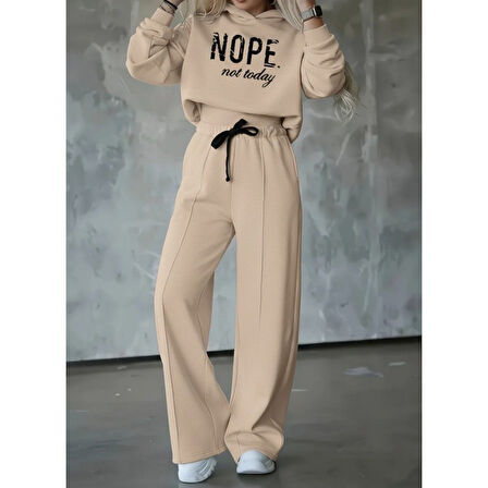 Lucky Life Kadın Uzun Kollu Nope Baskılı Beli Ribanalı Ikili Takım