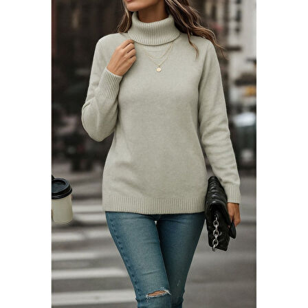 Lucky Life Kadın Uzun Kollu Balıkçı Yaka Triko Bluz