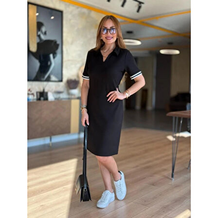 Lucky Life Kadın Kısa Kollu V Yakalı Viskon Iki Iplik Elbise