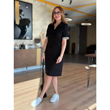 Lucky Life Kadın Kısa Kollu V Yakalı Viskon Iki Iplik Elbise