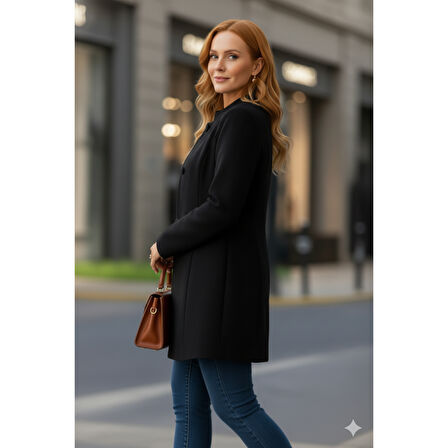 Lucky Life Kadın Uzun Kollu Yakalı önü Düğmeli Ithal Kaşe Astarlı Kaban