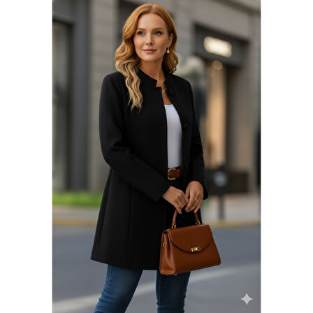 Lucky Life Kadın Uzun Kollu Yakalı önü Düğmeli Ithal Kaşe Astarlı Kaban