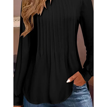 Lucky Life Kadın Uzun Kollu Yuvarlak Yaka Nervürlü Bluz