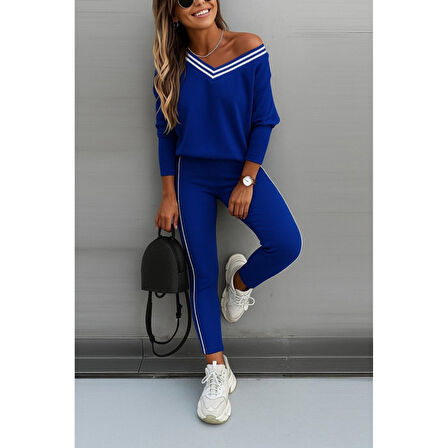 Lucky Life Kadın Uzun Kollu Tek Omuzu Açık Detaylı Viskon Iki Iplik Bluz Ve Pantolon Ikili Takım