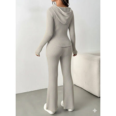 Lucky Life Kadın Uzun Kollu Kapşonlu önden Fermuarlı Kaşkorse Bluz Ve Pantolon Ikili Takım