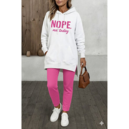 Lucky Life Kadın Uzun Kollu Kapşonlu Bağcıklı Viskon Iki Iplik Sweat