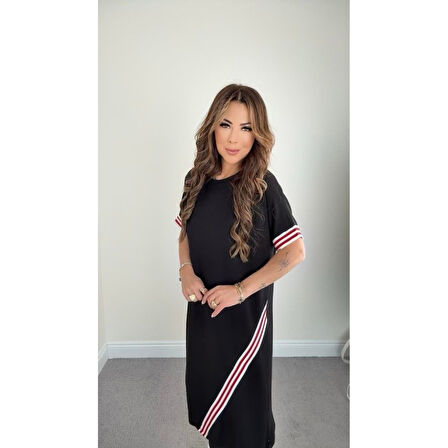 Lucky Life Kadın Kol Ve Etek şerit Detaylı Midi Boy Elbise