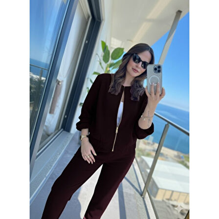 Lucky Life Kadın Uzun Kollu önden Fermuarlı Modal Ceket Ve Pantolon Ikili Takım