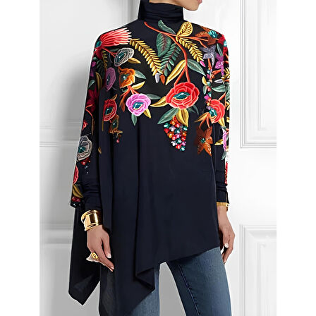 Lucky Life Kadın Uzun Kollu Balıkçı Yaka Asimetrik Kesim Mikro Bluz