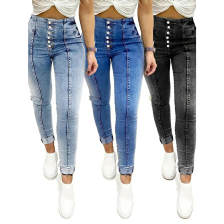 Lucky Life Kadın Yüksek Bel önden Düğmeli Jean Pantolon