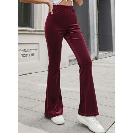 Lucky Life Kadın Yüksek Bel Paçaya Doğru Genişleyen Kadife Pantolon