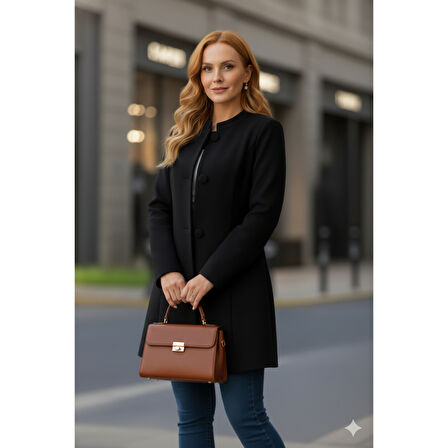 Lucky Life Kadın Uzun Kollu Yakalı önü Düğmeli Ithal Kaşe Astarlı Kaban