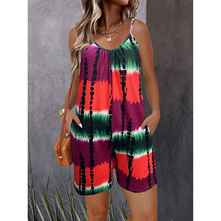 Lucky Life Kadın Ip Askılı Yuvarlak Yaka Cepli Kısa şort Süprem Takım