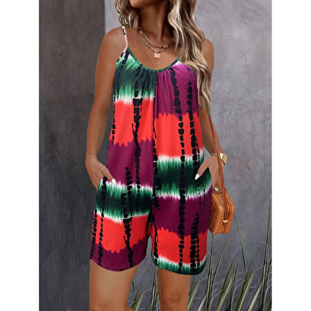 Lucky Life Kadın Ip Askılı Yuvarlak Yaka Cepli Kısa şort Süprem Takım