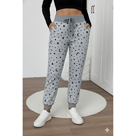 Lucky Life Kadın Yüksek Bel Bağcıklı Desenli Iki Iplik Pantolon