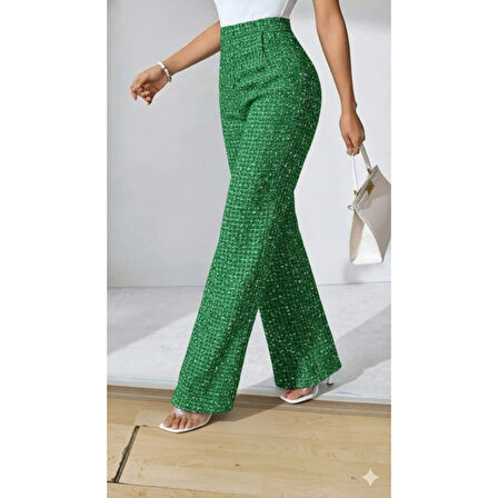 Lucky Life Kadın Yüksek Bel Paçaya Doğru Geniş Dokuma Pantolon