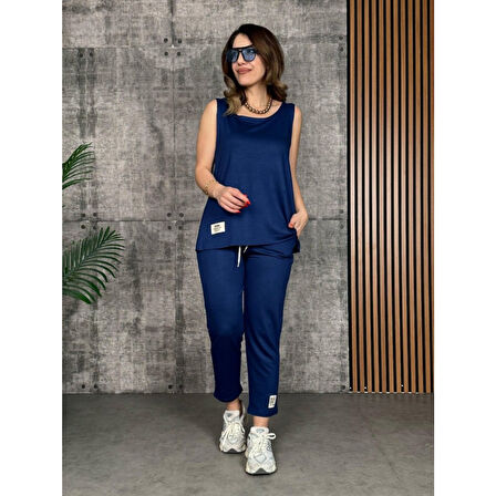 Lucky Life Askılı Yuvarlak Yaka Viskon Iki Iplik Bluz Ve Eşofman Altı Ikili Takım