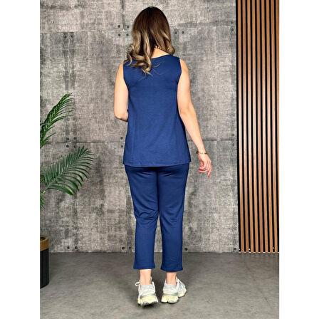 Lucky Life Askılı Yuvarlak Yaka Viskon Iki Iplik Bluz Ve Eşofman Altı Ikili Takım