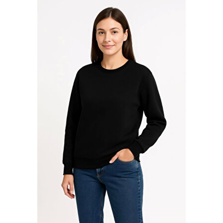 Lucky Life Üç İplik Düz Bisiklet Yaka SweatShirt  - Siyah