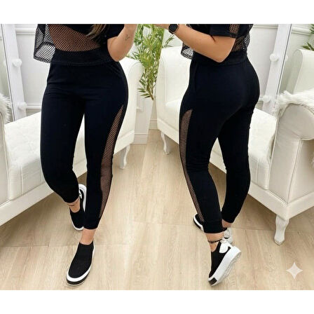 Lucky Life Kadın Yüksek Bel File Detaylı Dar Kesim Viskon Iki Iplik Pantolon