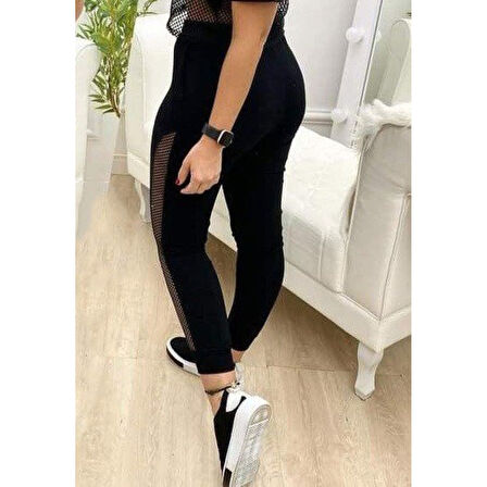 Lucky Life Kadın Yüksek Bel File Detaylı Dar Kesim Viskon Iki Iplik Pantolon