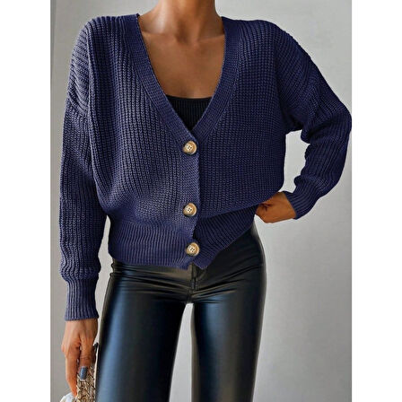 Lucky Life Kadın Uzun Kollu Düğme Detay Triko Bluz