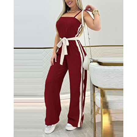 Lucky Life Kadın Ip Askılı Straplez Belden Kuşaklı Viskon Iki Iplik Tulum